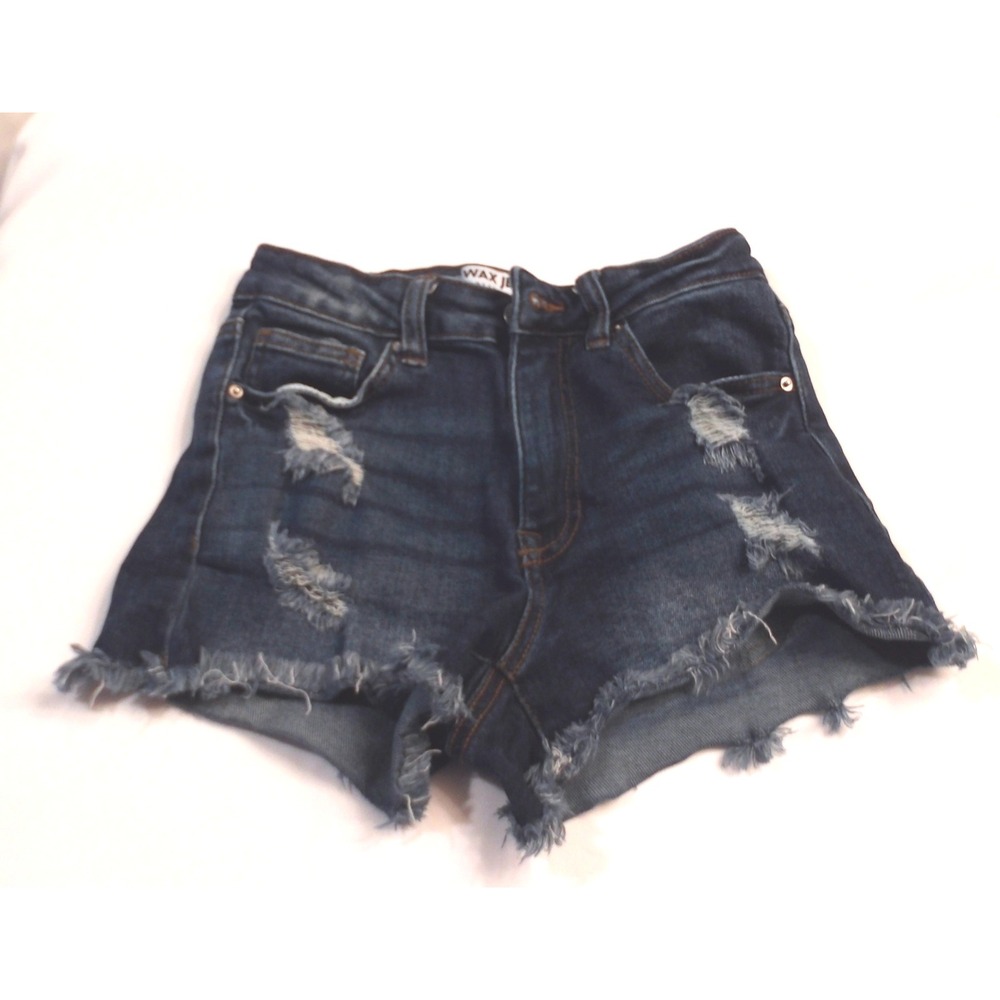 Wax Jean Distressed Denim Shorts Frayed Hem Dark Wash‎ Juniors Sz S(24x2)/ #5164